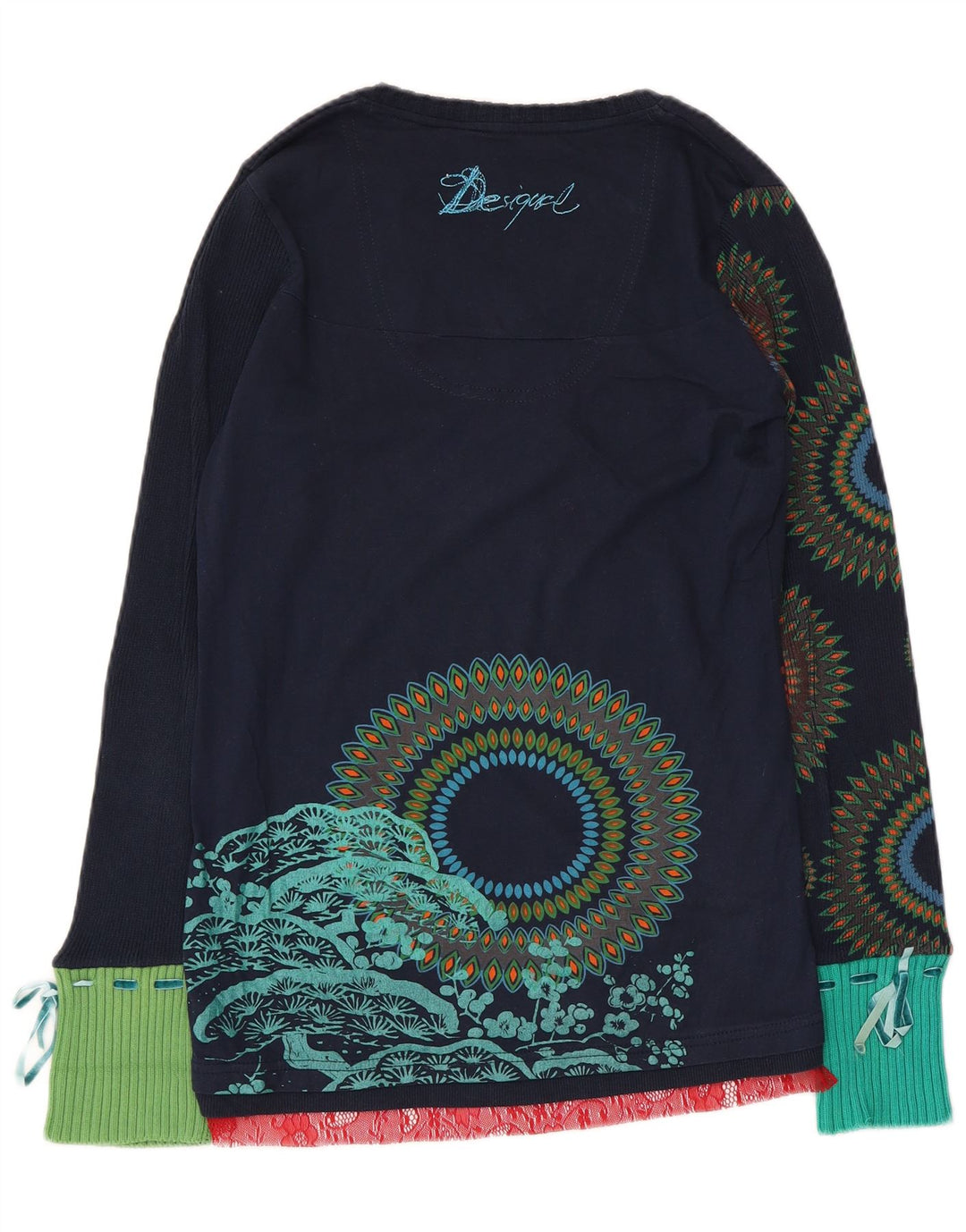 Женский топ Desigual с длинным рукавом и графикой UK 12, средний темно-синий с геометрическим узором