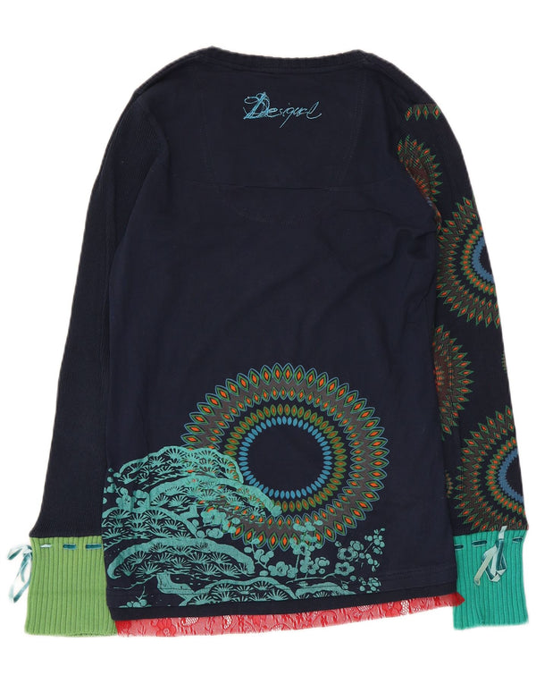 Женский топ Desigual с длинным рукавом и графикой UK 12, средний темно-синий с геометрическим узором