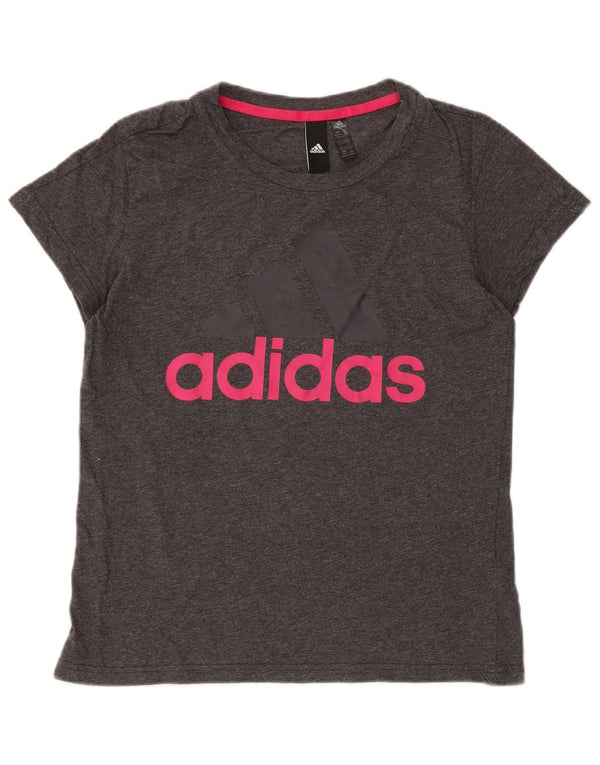 Женская футболка с рисунком Adidas Top UK 12/14, средний серый хлопок