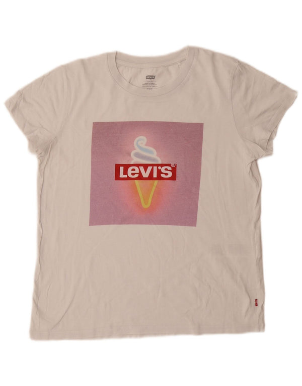 Женская футболка с рисунком LEVI'S Top UK 12, средний размер, белый хлопок