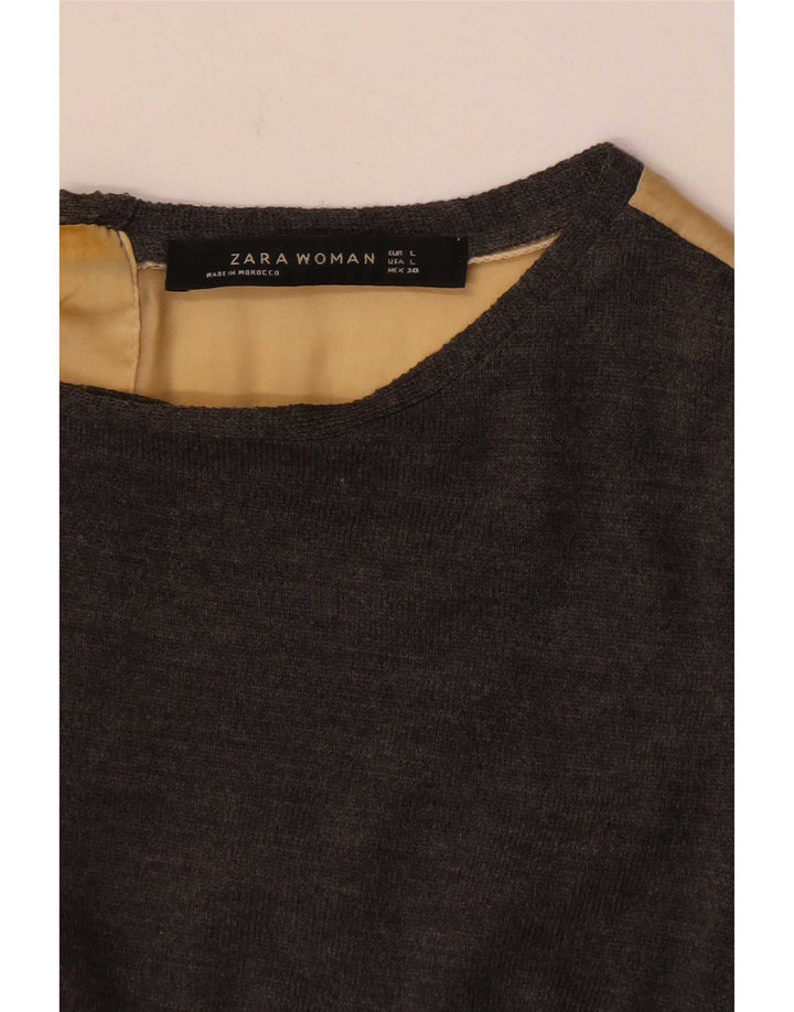 Женская блузка с рукавом 3/4 Zara, Великобритания 16, большой серый цветной блок