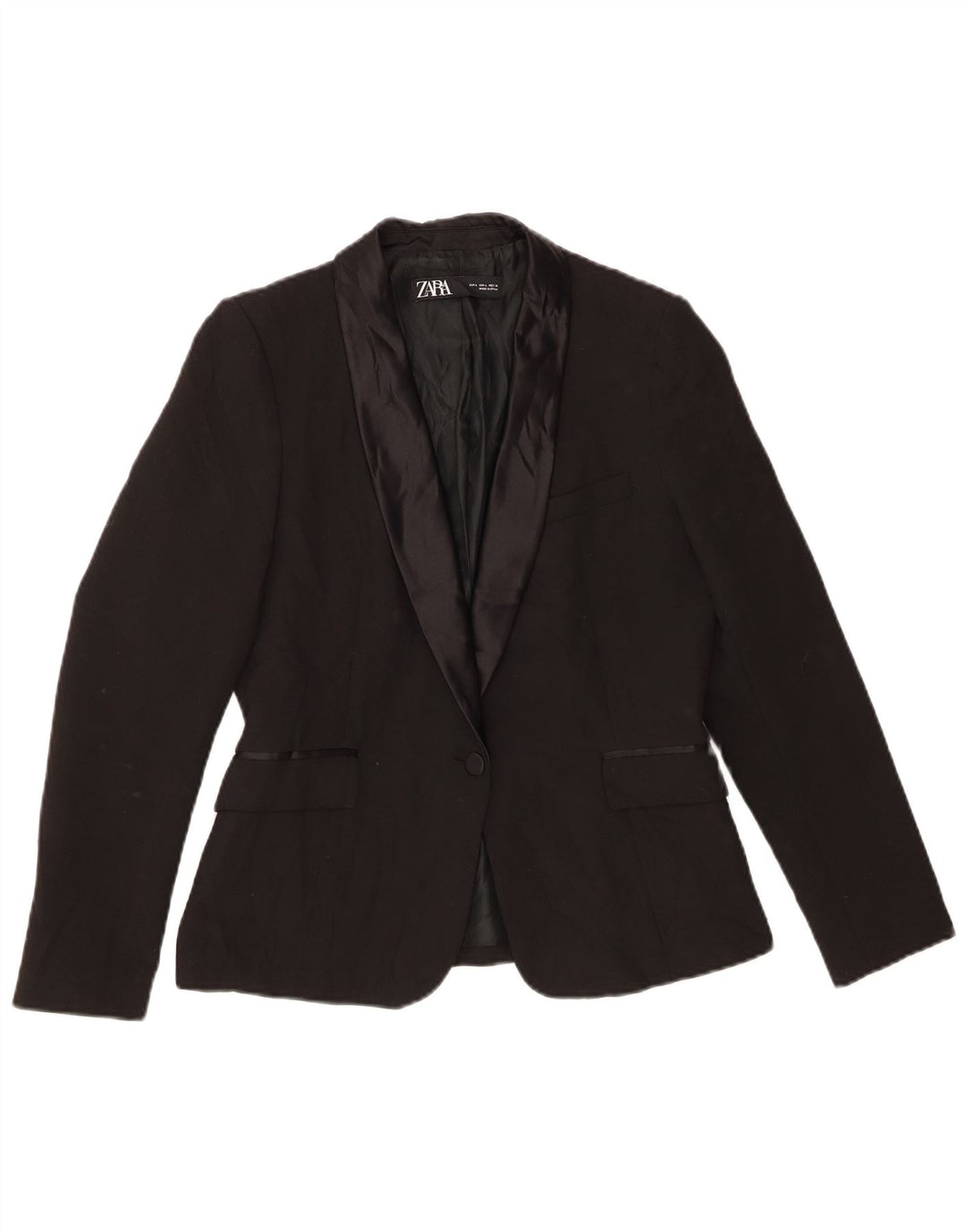 ZARA Womens 1 Button Blazer Jacket UK 14 Large Black Viscose