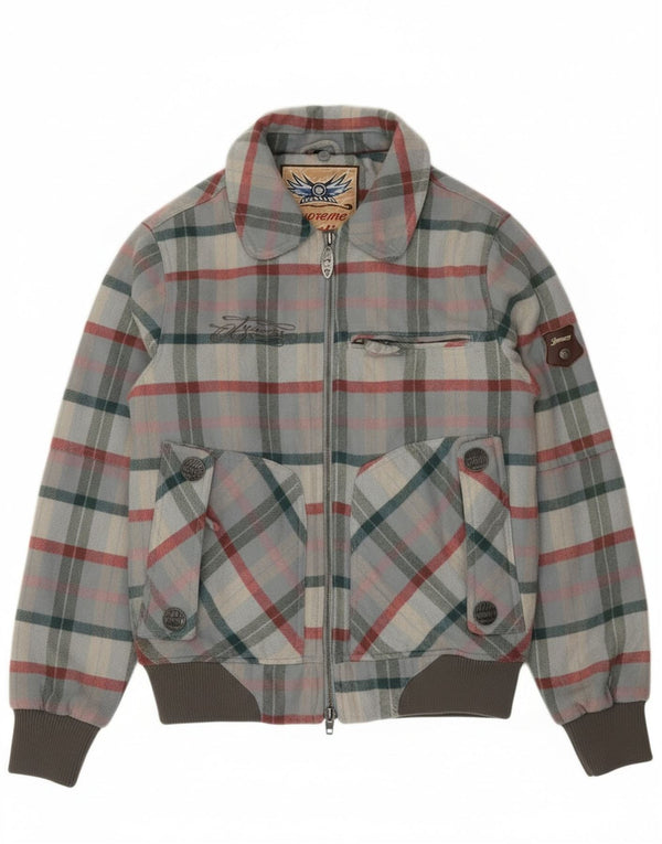 Мужская куртка-бомбер Iguana UK 34 XS серая шерстяная в клетку