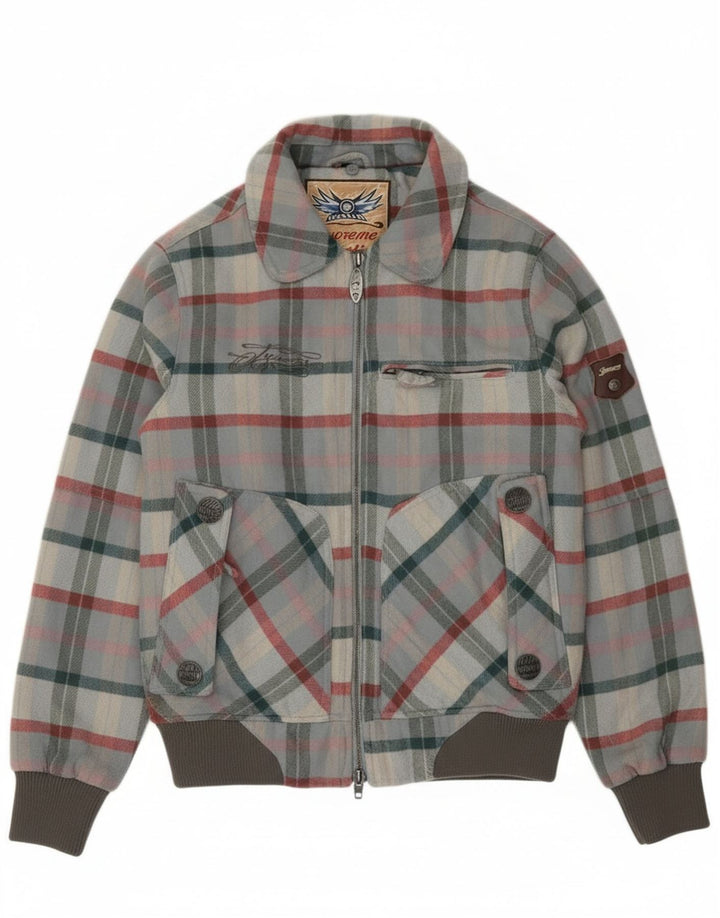 Мужская куртка-бомбер Iguana UK 34 XS серая шерстяная в клетку