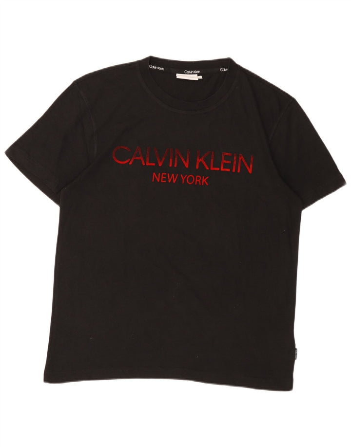 CALVIN KLEIN Мужская футболка с рисунком Топ среднего размера, черный хлопок