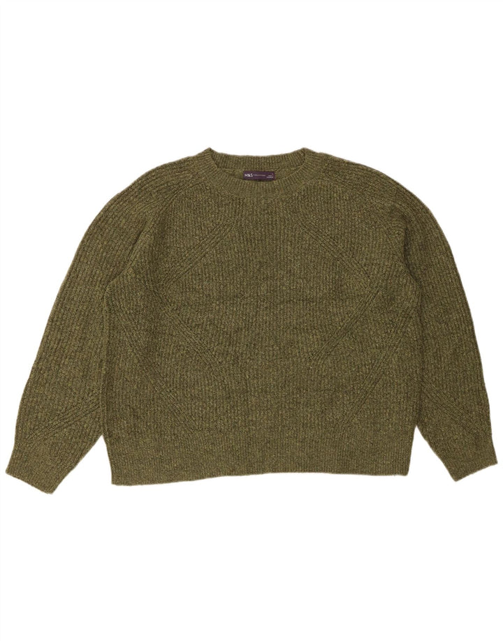 MARKS & SPENCER Womens Crew Neck Jumper Sweater UK 16 Large Green