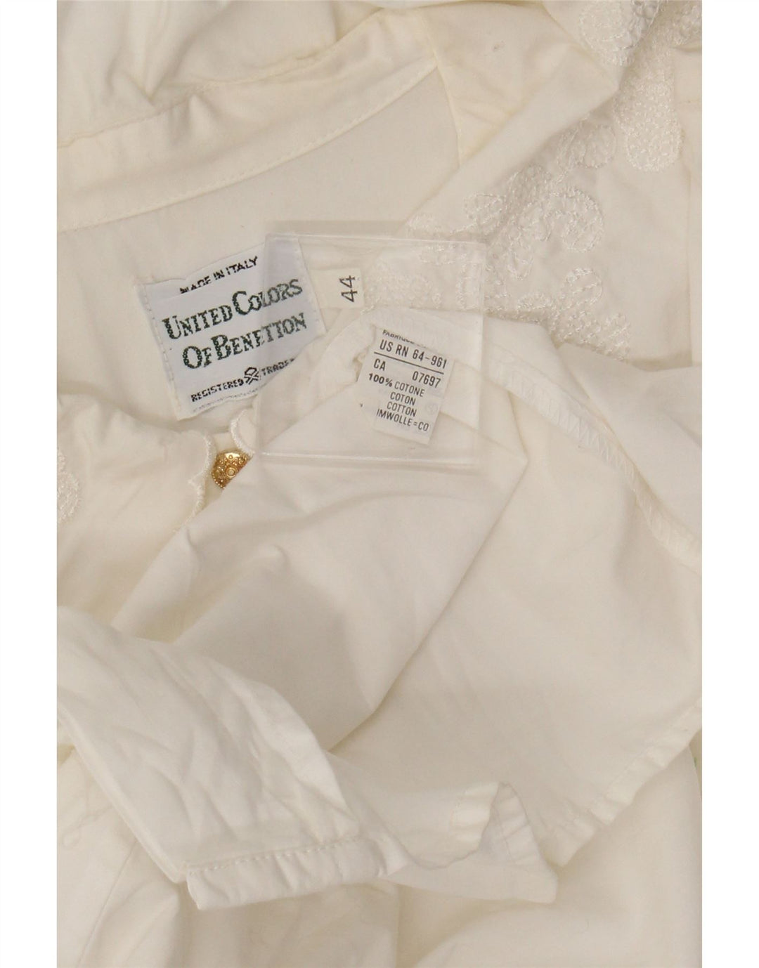 Женская блузка-рубашка Benetton IT 44 Medium Off White Хлопок