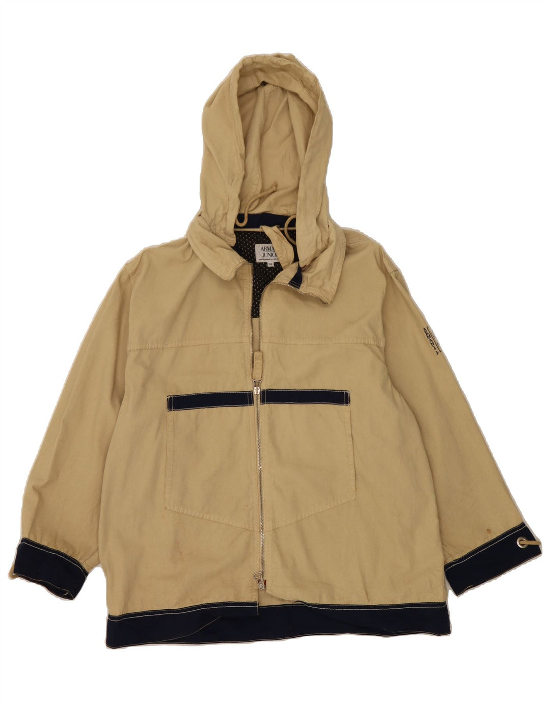 ARMANI Boys Hooded Bomber Jacket 13-14 Years Beige Cotton Vintage Armani and Second-Hand Armani from Messina Hembry 