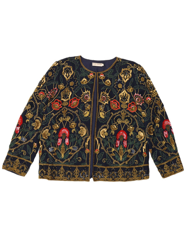 Женский кардиган свободного кроя PAST TIME UK 10, маленький темно-синий шелковый цветочный принт