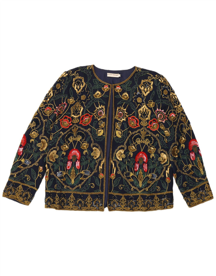 Женский кардиган свободного кроя PAST TIME UK 10, маленький темно-синий шелковый цветочный принт