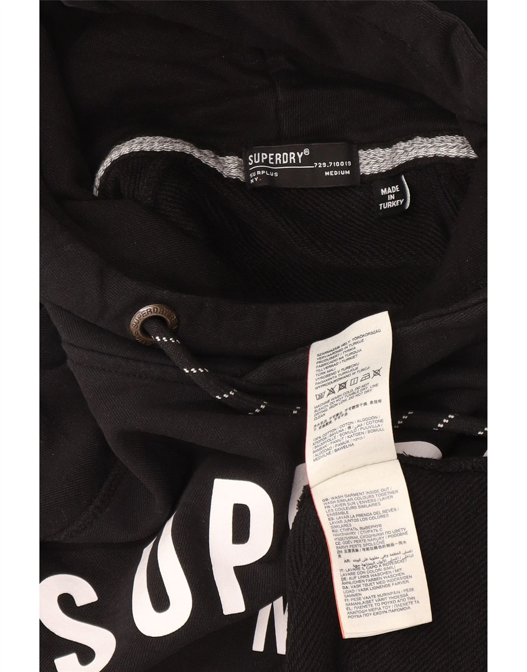 Мужской джемпер с капюшоном Superdry, черный, хлопковый, среднего размера