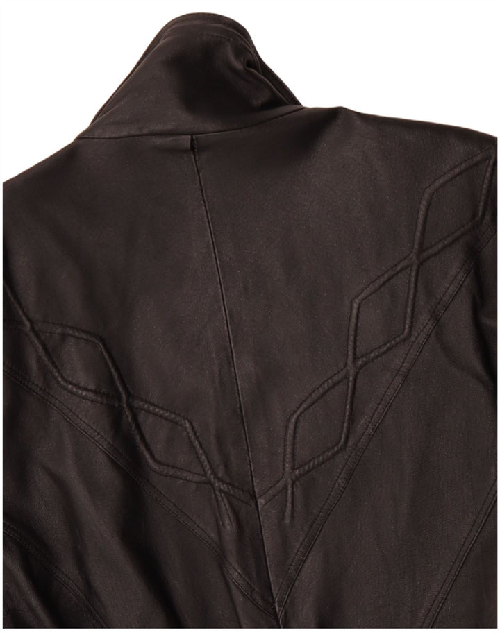 ВИНТАЖНОЕ женское кожаное пальто UK 10 маленькое черное кожаное