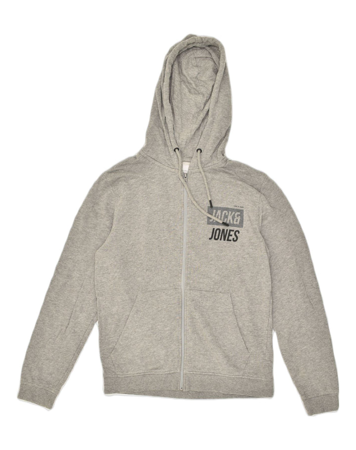 JACK & JONES Mens Graphic Zip Hoodie Sweater Small Grey Cotton | Vintage Jack & Jones | Thrift | Second-Hand Jack & Jones | Used Clothing | Messina Hembry 