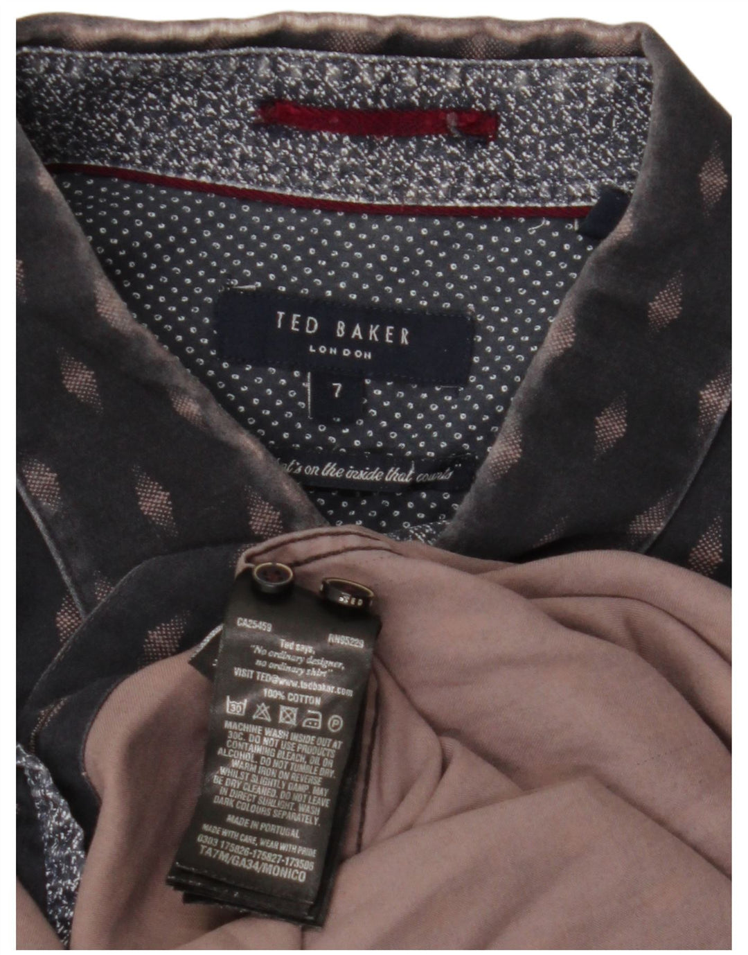 Мужская рубашка TED BAKER, размер 7, 3XL, темно-синяя, хлопок с геометрическим рисунком