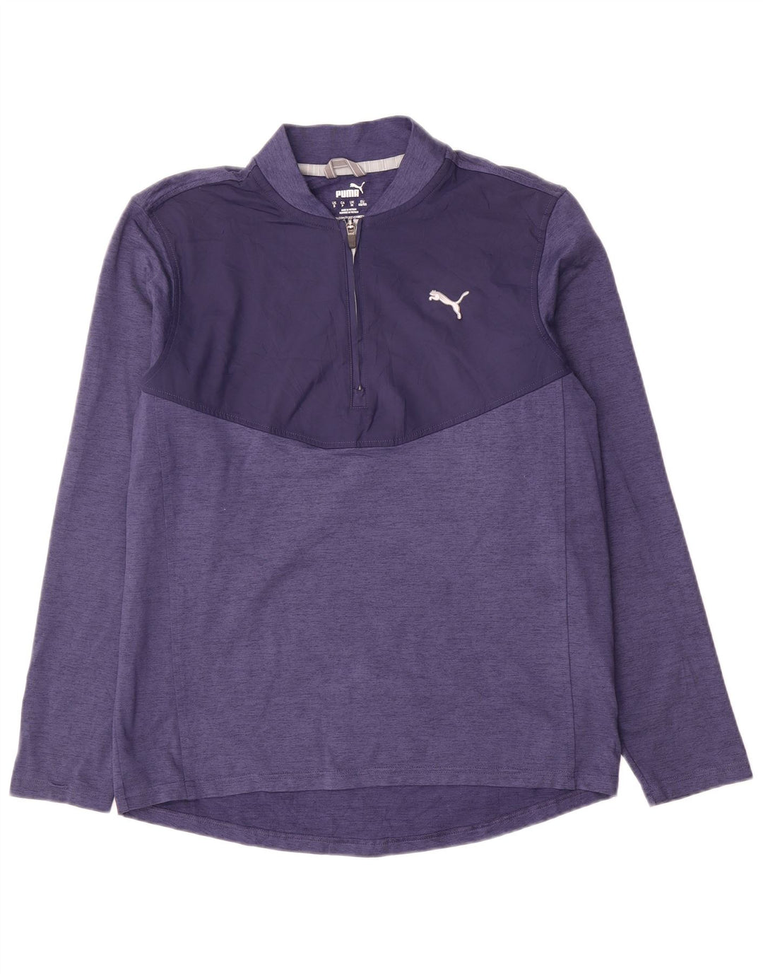 Мужской топ Puma с воротником на молнии и длинными рукавами, маленький синий, полиэстер с цветными блоками