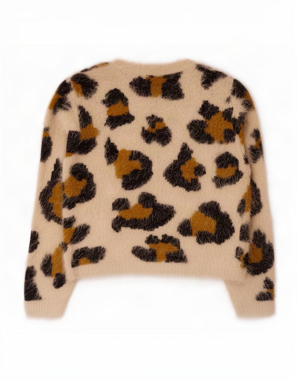 Topshop Womens Cardigan Sweater UK 12 Medium Off White Animal Print Nylon
