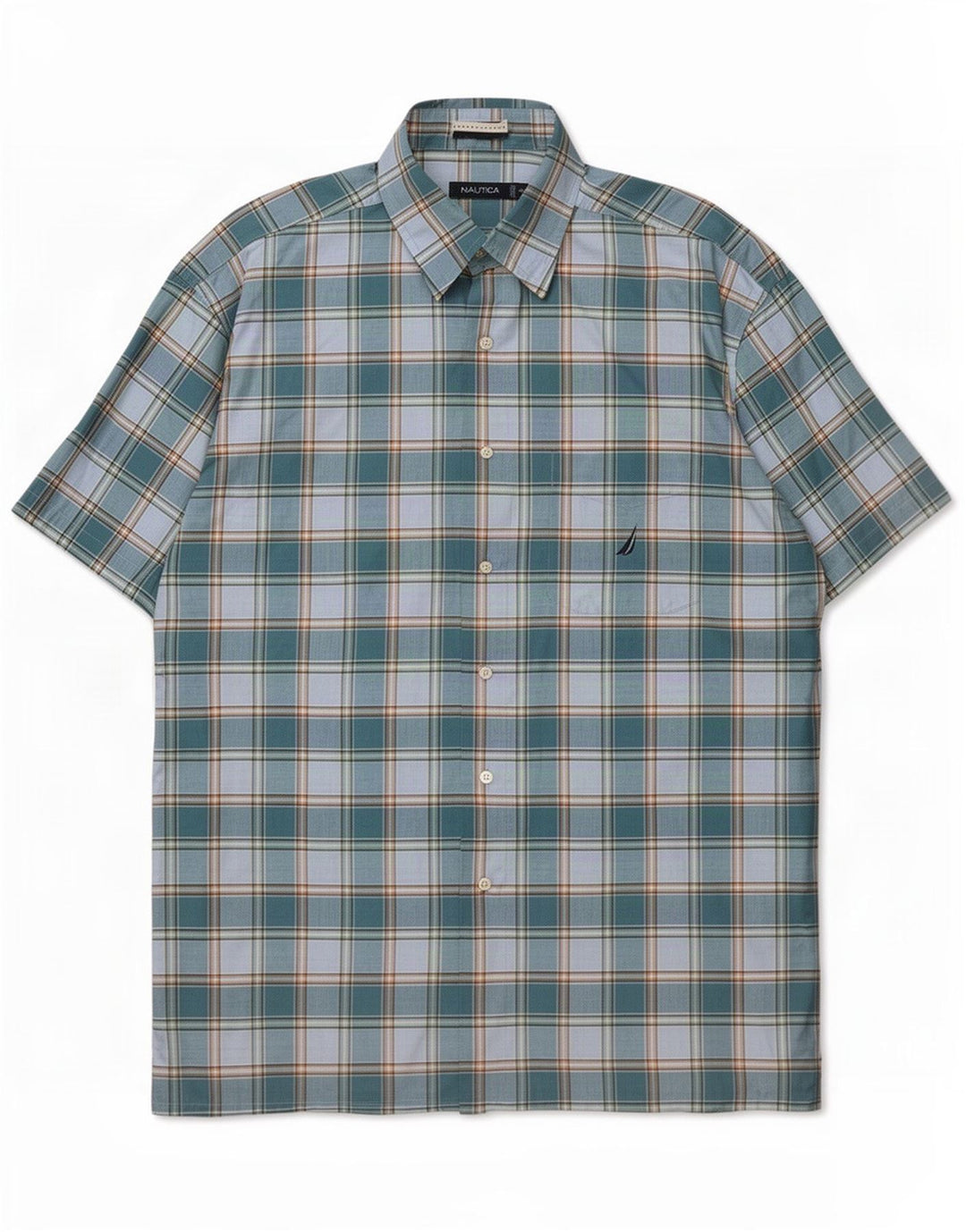 Мужская рубашка Nautica с коротким рукавом XL, синяя клетка, хлопок
