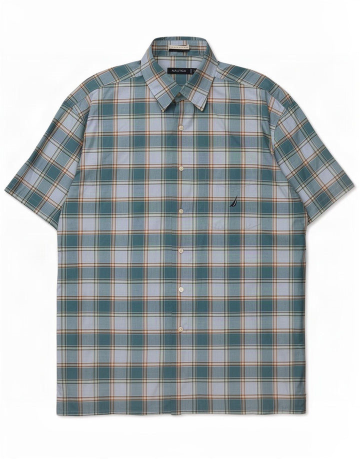 Мужская рубашка Nautica с коротким рукавом XL, синяя клетка, хлопок