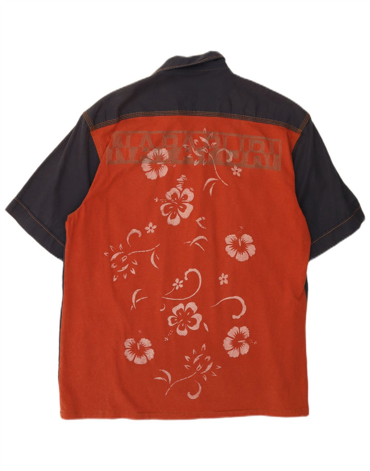 NAPAPIJRI Мужская рубашка с коротким рукавом с графическим рисунком, средний темно-синий с цветочным принтом