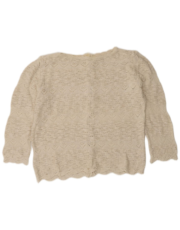 Vintage Womens 3/4 Sleeve Cardigan Sweater UK 14 Large Off White