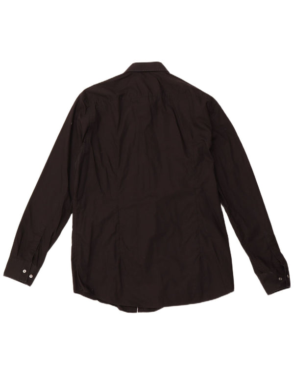 Мужская рубашка приталенного кроя HUGO BOSS, размер 44, 17, 1/2 XL, черный хлопок