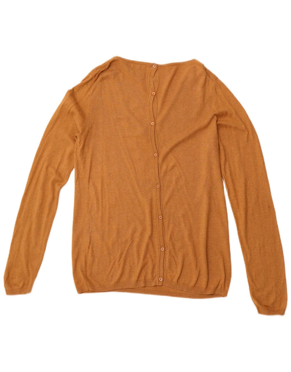 MASSIMO DUTTI Женский джемпер с v-образным вырезом UK 14, большой коричневый хлопок