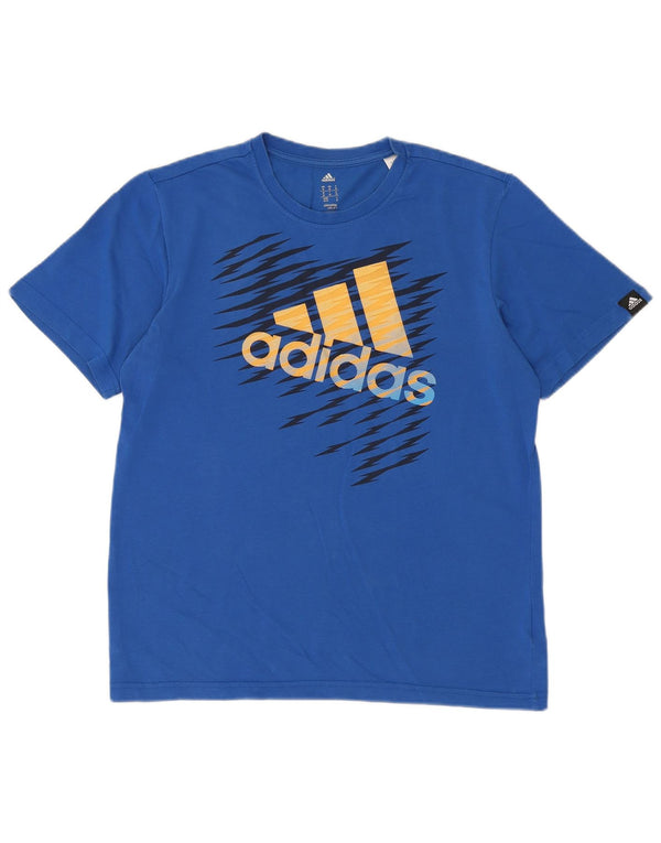 Мужская футболка Adidas Climalite с рисунком, хлопковая, среднего размера, синяя