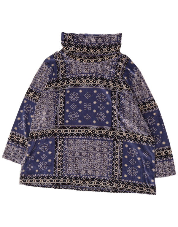 Винтажный женский бархатный топ с длинным рукавом, Великобритания, 20, 2XL, синий цветочный хлопок