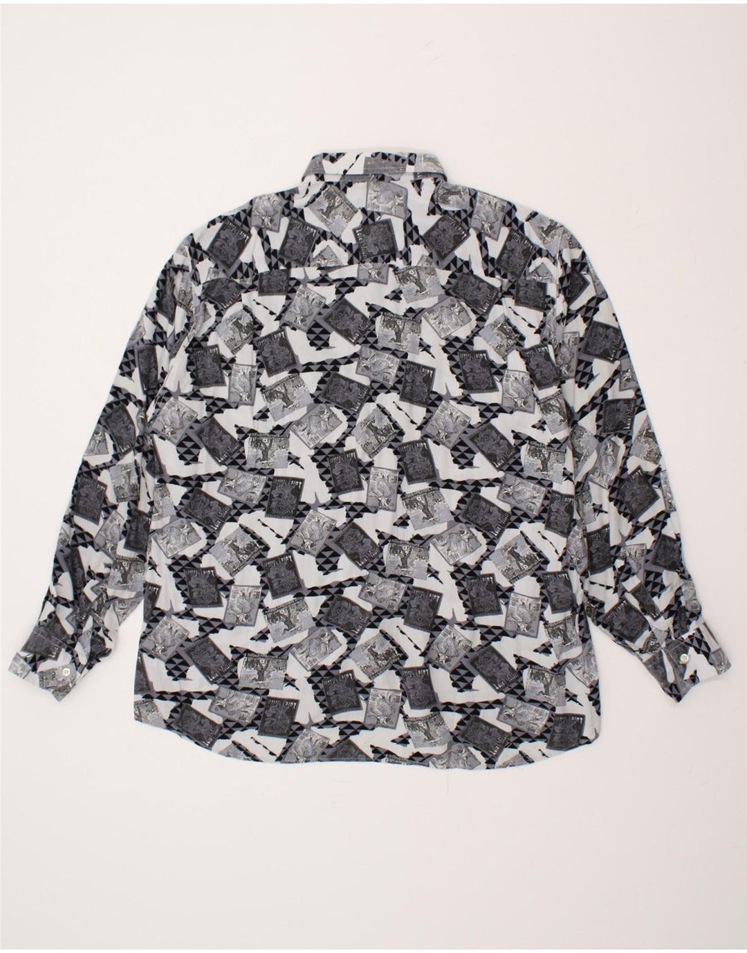 VINTAGE Mens Shirt Large Grey Patchwork Viscose Vintage Vintage and Second-Hand Vintage from Messina Hembry 