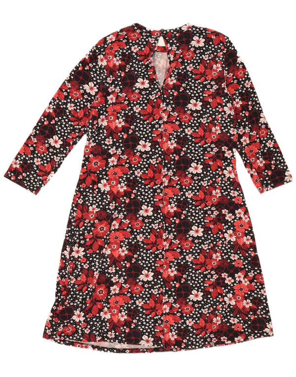 Marks & Spencer Womens 3/4 Sleeve Shift Dress UK 12 Medium Black Floral