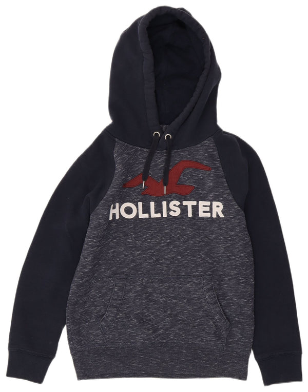 Мужской джемпер с капюшоном HOLLISTER XS, темно-синий, хлопок с цветными блоками