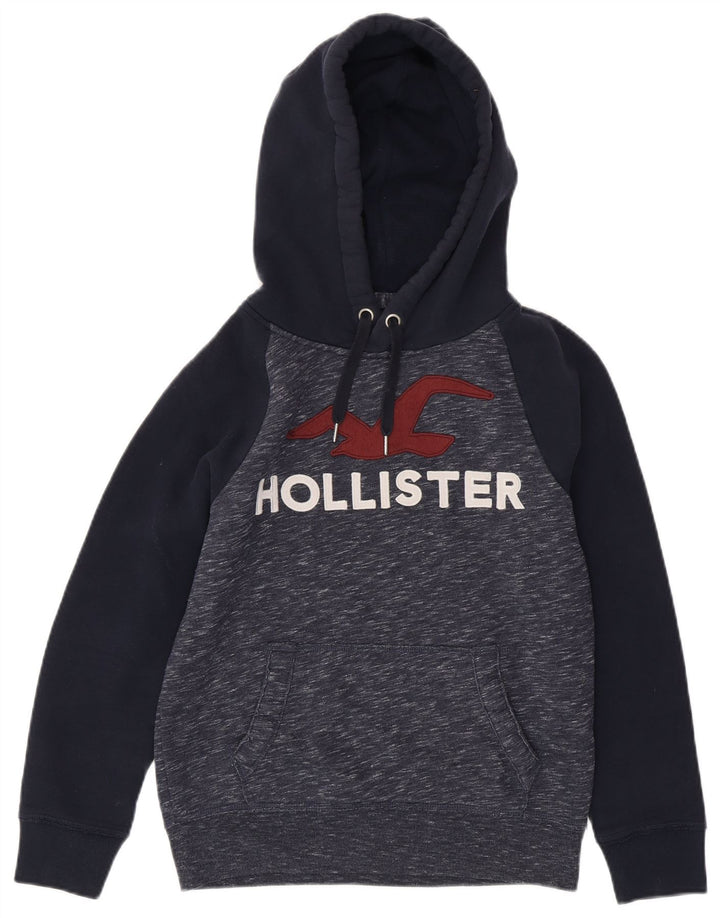 Мужской джемпер с капюшоном HOLLISTER XS, темно-синий, хлопок с цветными блоками