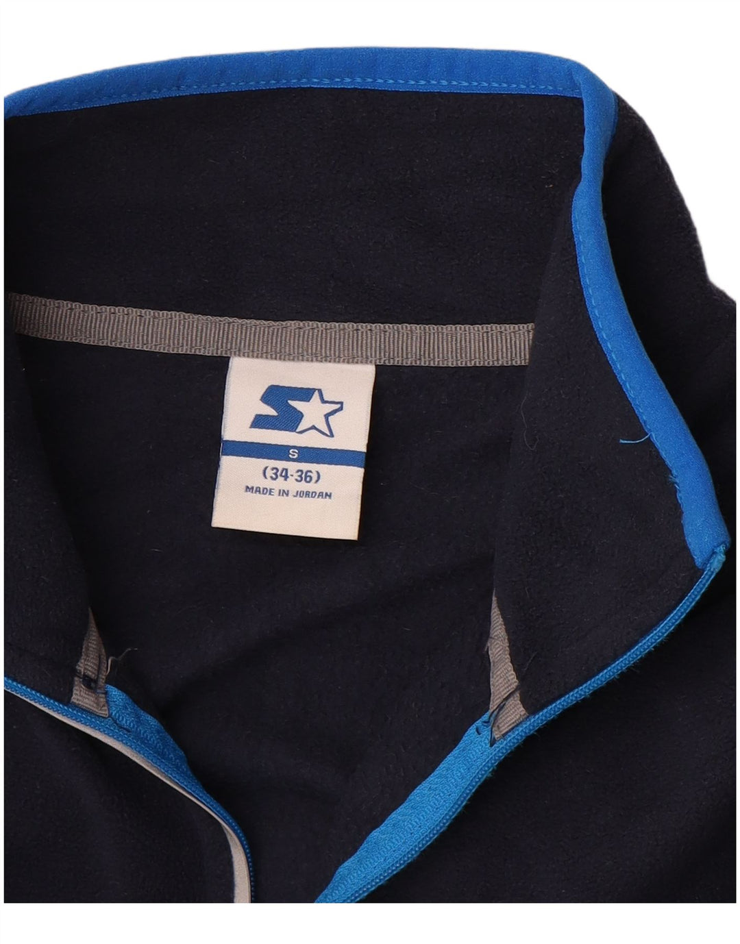 STARTER Mens Zip Neck Fleece Jumper UK 34/36 Small Navy Blue Polyester