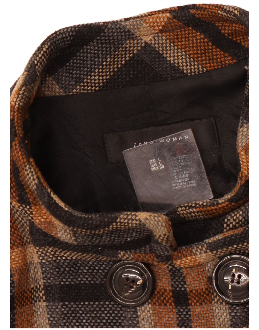 Женское двубортное пальто ZARA UK 14, большой черный акрил в клетку