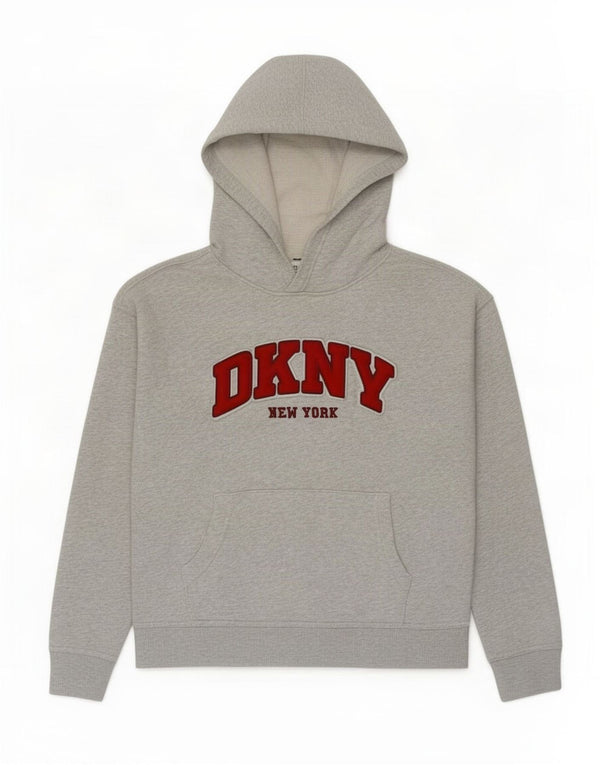 Женский джемпер с капюшоном Dkny с графическим рисунком UK 14, хлопковый средний серый цвет