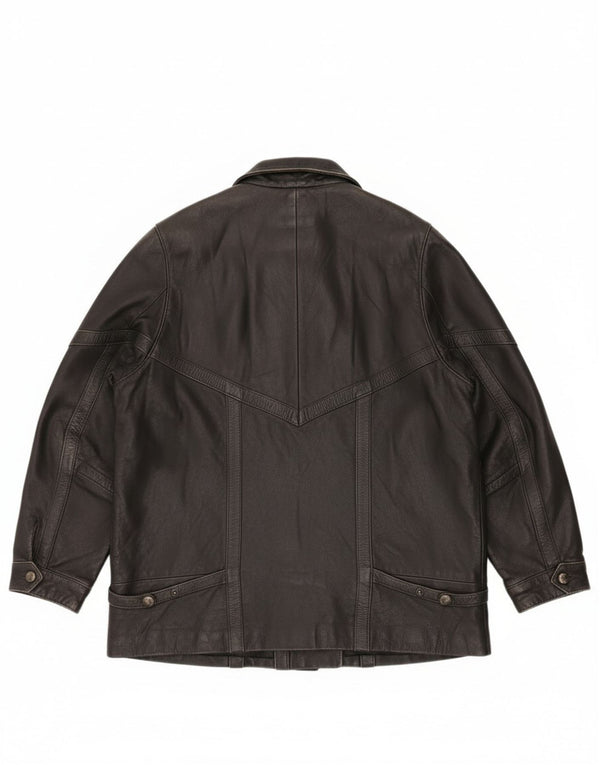 Винтажная женская кожаная куртка оверсайз EU 46 XL, черная кожа