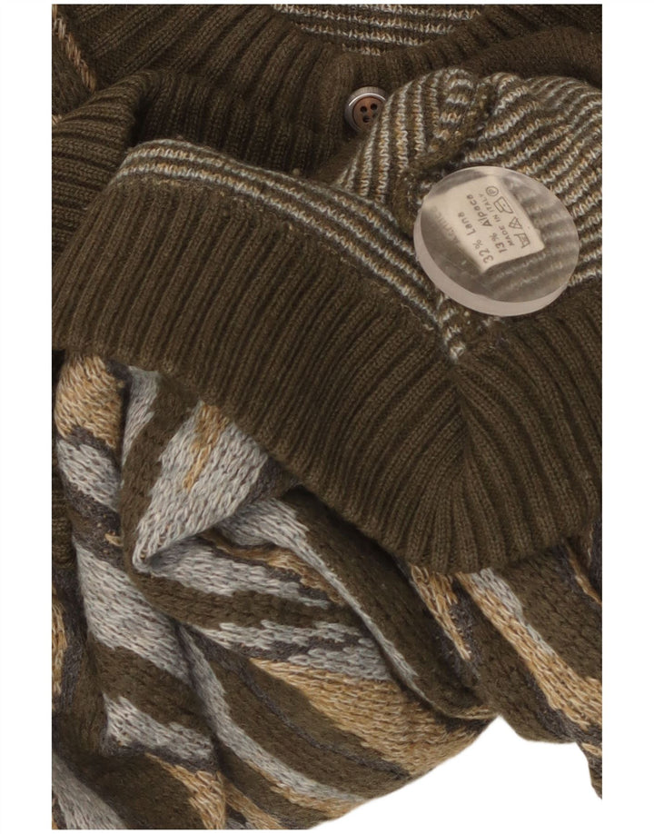 Винтажный мужской кардиган-свитер, большой акрил в полоску цвета хаки