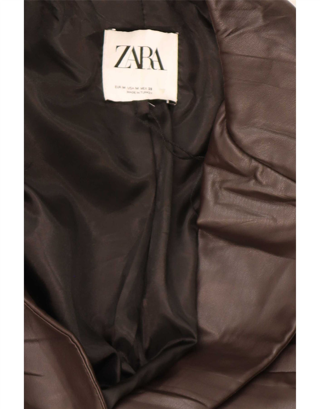 Женский пиджак из искусственной кожи на 1 пуговице Zara UK 14, средний коричневый цвет