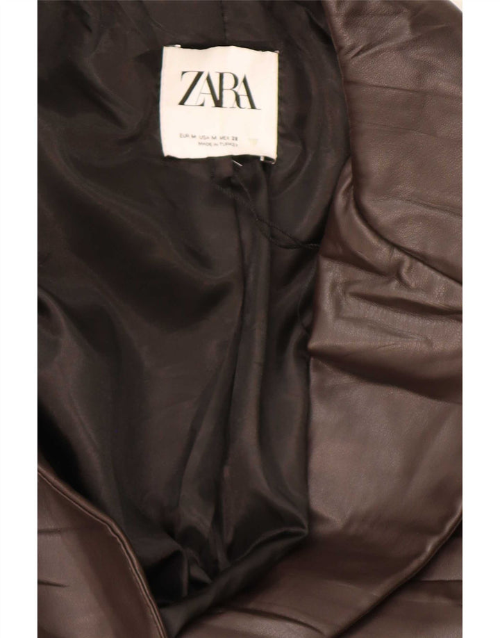 Женский пиджак из искусственной кожи на 1 пуговице Zara UK 14, средний коричневый цвет