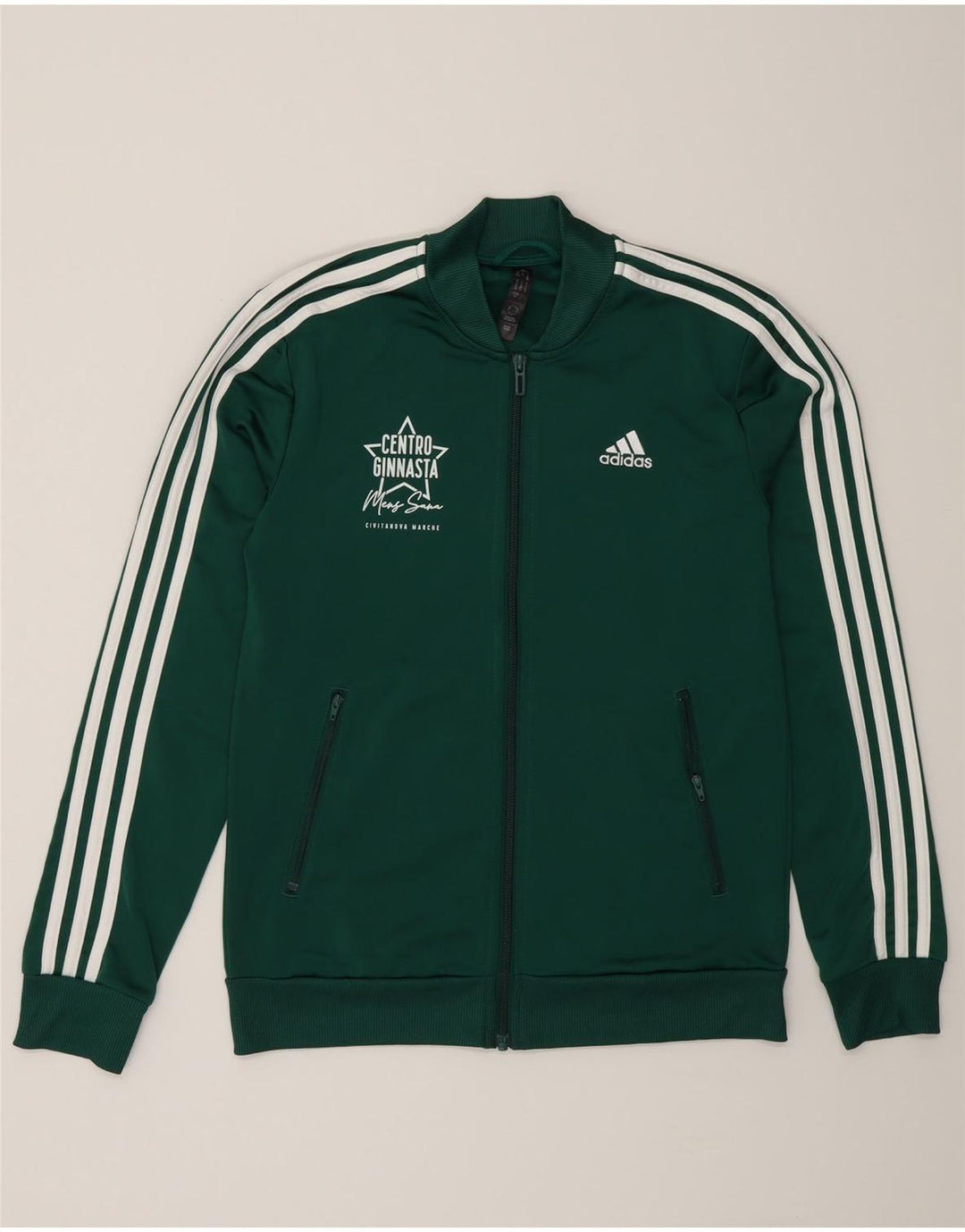 Женский спортивный костюм Adidas с графическим рисунком, верхняя куртка, Великобритания, маленький зеленый полиэстер 8/10