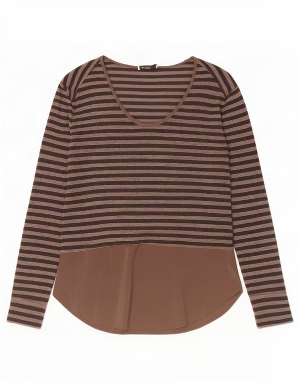 Женский топ Zara с длинным рукавом UK 10, маленький коричневый в полоску