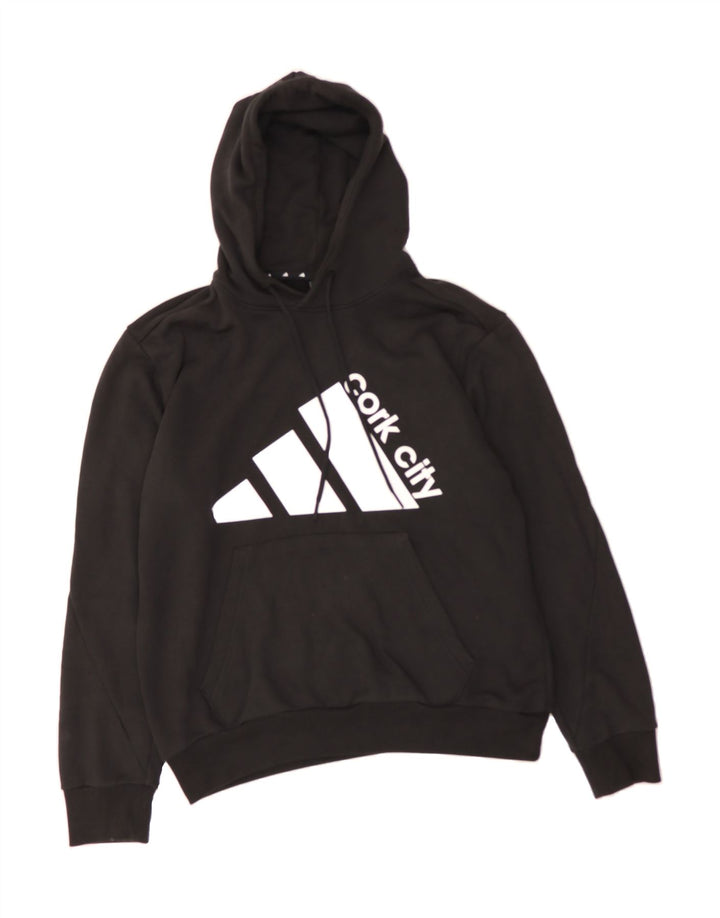 ADIDAS Mens Graphic Hoodie Jumper Large Black Polyester Vintage Adidas and Second-Hand Adidas from Messina Hembry 