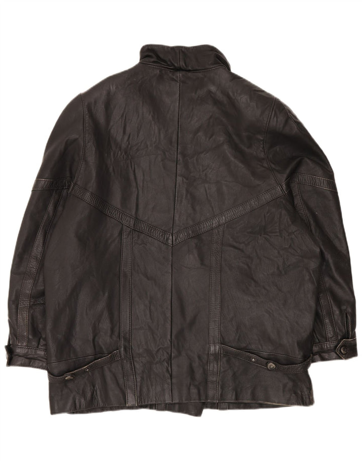 Винтажная женская кожаная куртка оверсайз EU 46 XL, черная кожа