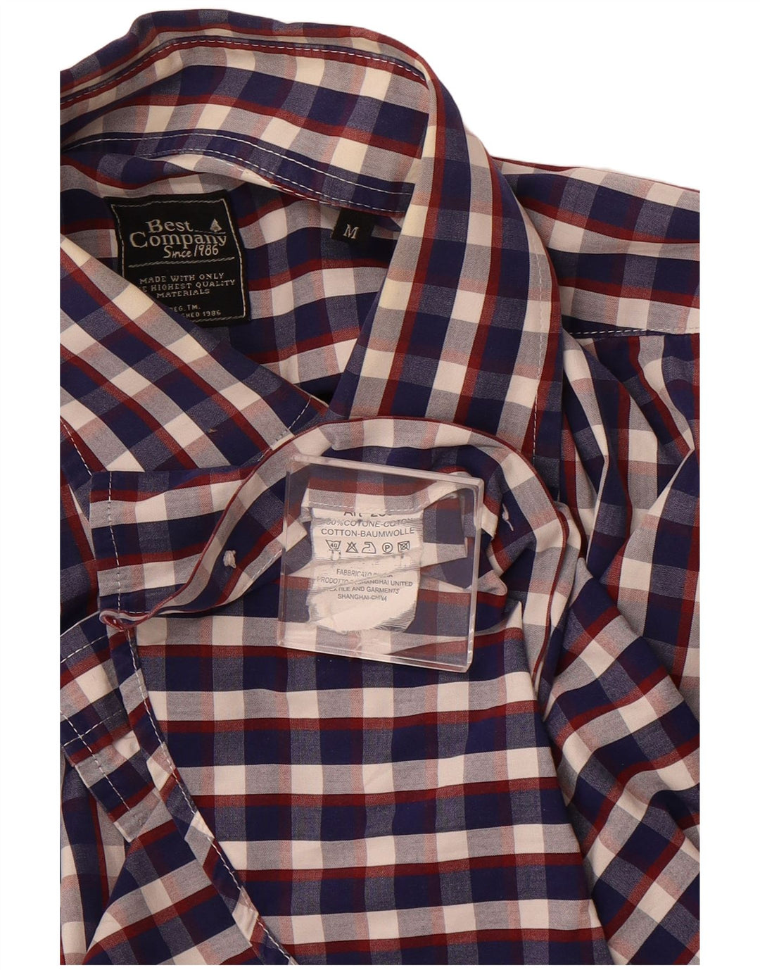 BEST COMPANY Mens Shirt Medium Navy Blue Check Cotton