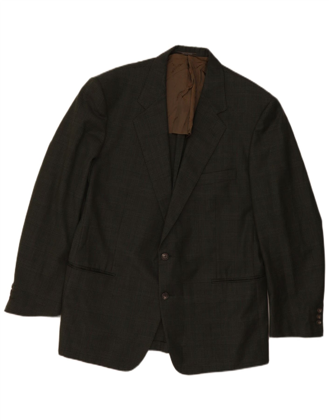 TRUSSARDI Мужской пиджак на 2 пуговицах IT 54 2XL Хаки в клетку, шерсть