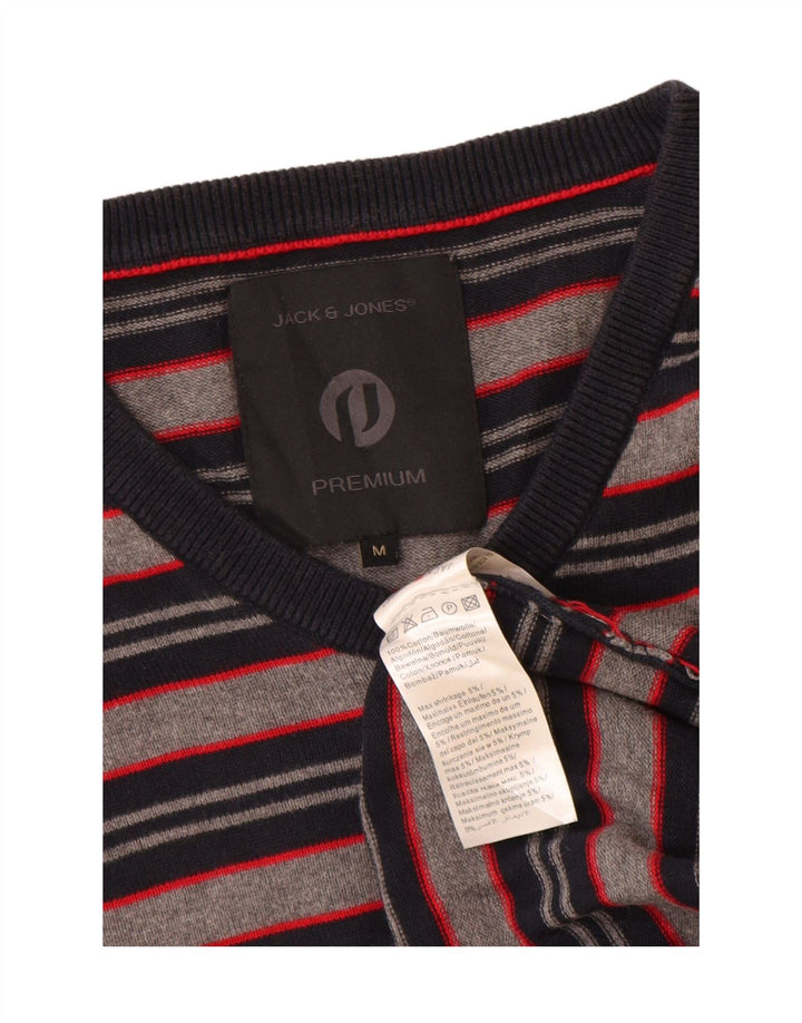 Мужской джемпер с v-образным вырезом Jack & Jones, хлопковый свитер среднего серого цвета в полоску