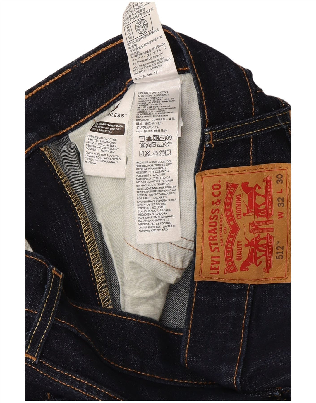 Мужские зауженные джинсы Levi's 512 W32 L30 темно-синие, хлопок