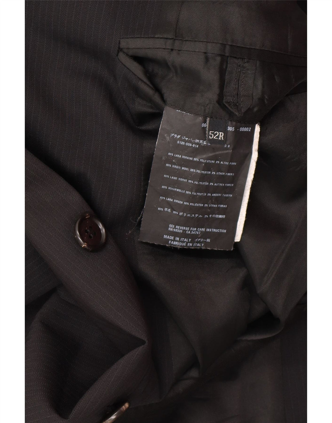 Мужской костюм из 2 предметов PRADA с 3 пуговицами IT 52 XL W34 L30 Черный Классический