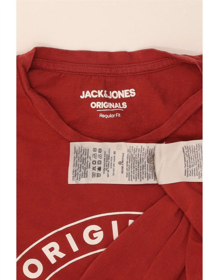 Мужская футболка с рисунком JACK & JONES стандартного кроя, хлопковый топ среднего красного цвета