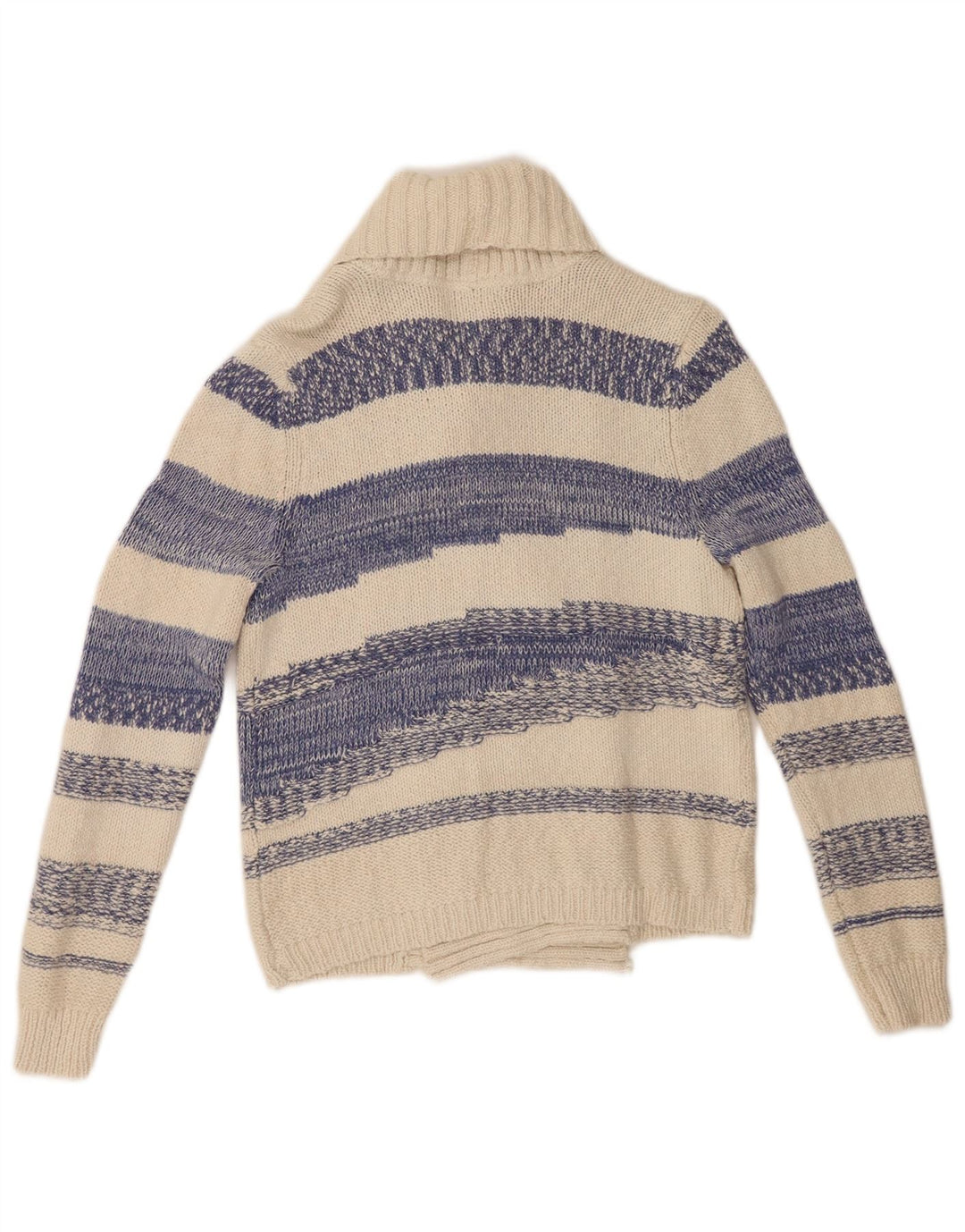 LAURA ASHLEY Womens Open Cardigan Sweater UK 12 Medium Off White Striped